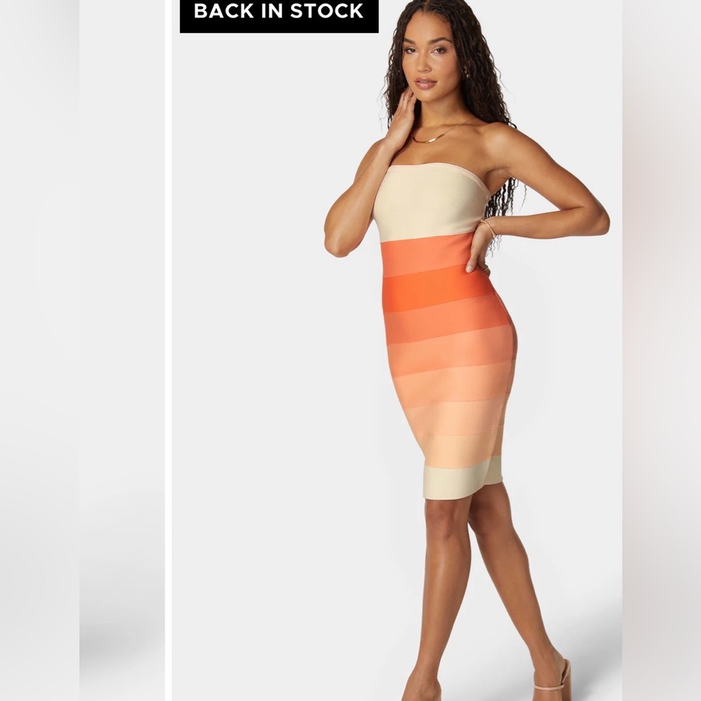 Bebe STRAPLESS COLORBLOCK BANDAGE MIDI